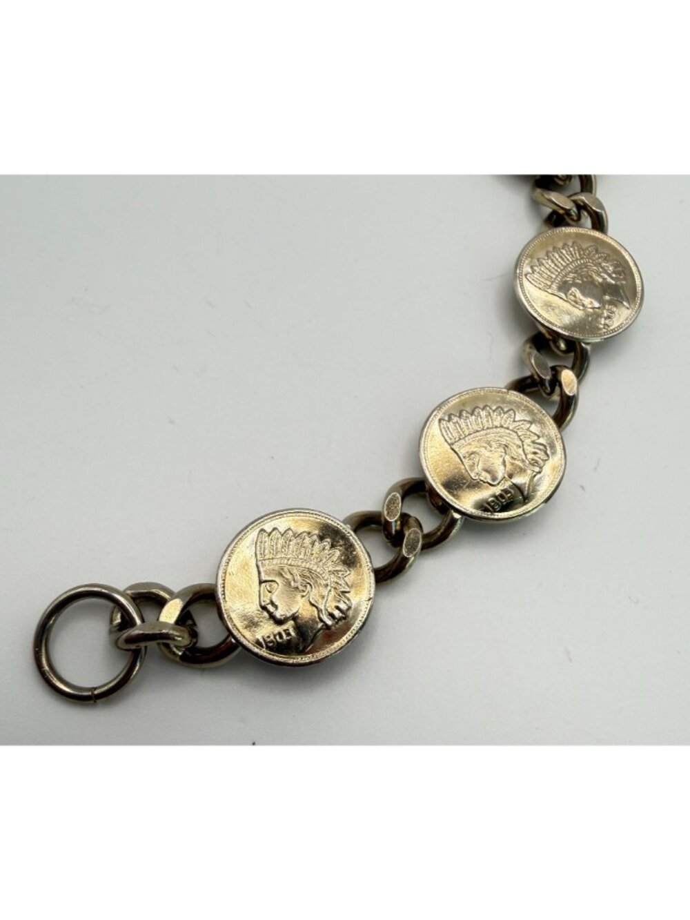 Vintage Indian Head Coin Bracelet Silver Tone Chain Novelty Token Jewelry - Picture 4 of 7